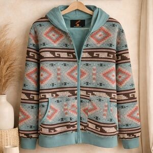 Teal and Red Patterned Hoodie